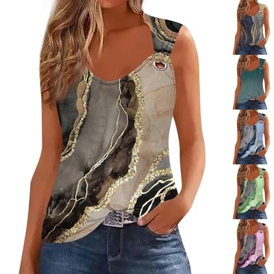 Womens Tank Top V Neck Basic Printed Casual Flowy Summer Sleeveless Deep Side Cut Tops For Women