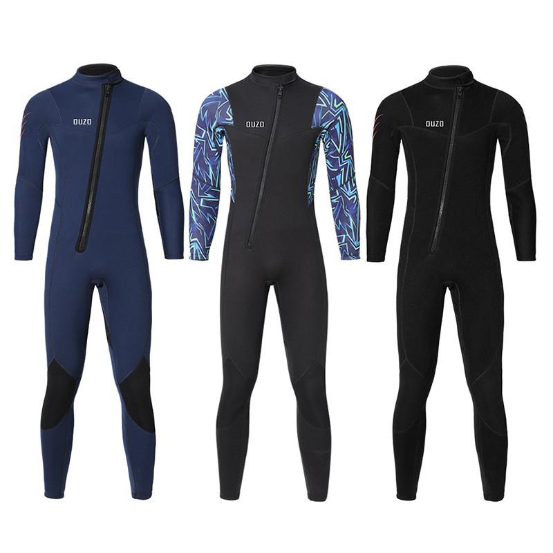 OUZO 3mm Wetsuit Men's Long-sleeved One-piece Thick Cold-proof Warm Snorkeling Surfing Suit Swimsuit