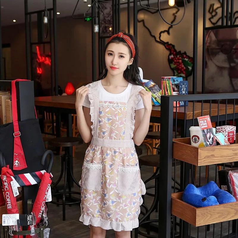 1pcs Dirty Resistant Sleeveless Print Apron Cotton Kitchen Bib with Adjustment Belt for Cooking Cleaning Home Use