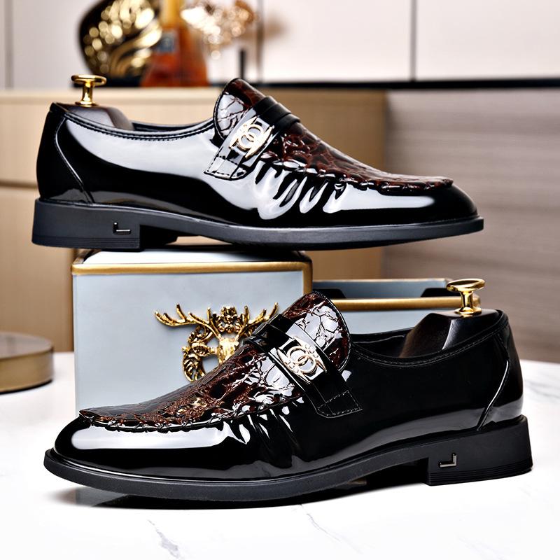 Loafers men's formal British style men's shoes new bright leather glossy foot cover trendy men's business casual leather shoes