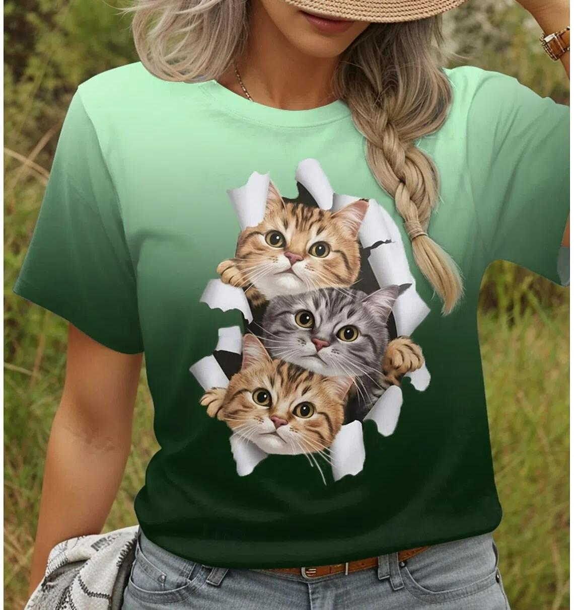 

XXS-6XL Большие размеры Женская футболка с рисунком кошки и животных Стильные повседневные топы с коротким рукавом Футболки Летняя женская одежда Пуловер 6XL