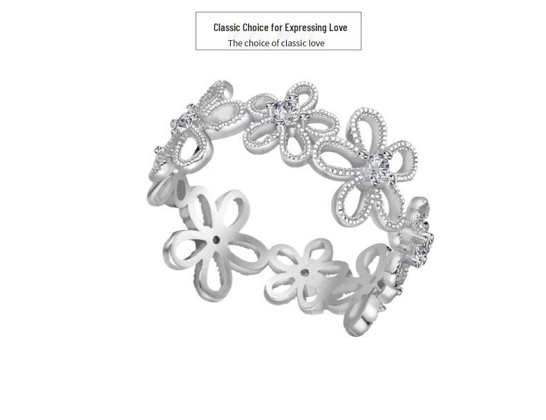925 Sterling Silver Floral Shadow Lace Ring: Elegant Hollowed-Out Flower Design for Women