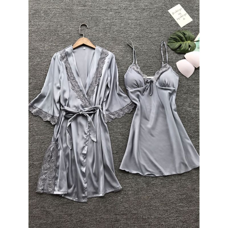 

Two-Piece plus Size Home Service Pajamas Pajamas Nightgown Suit Silver L