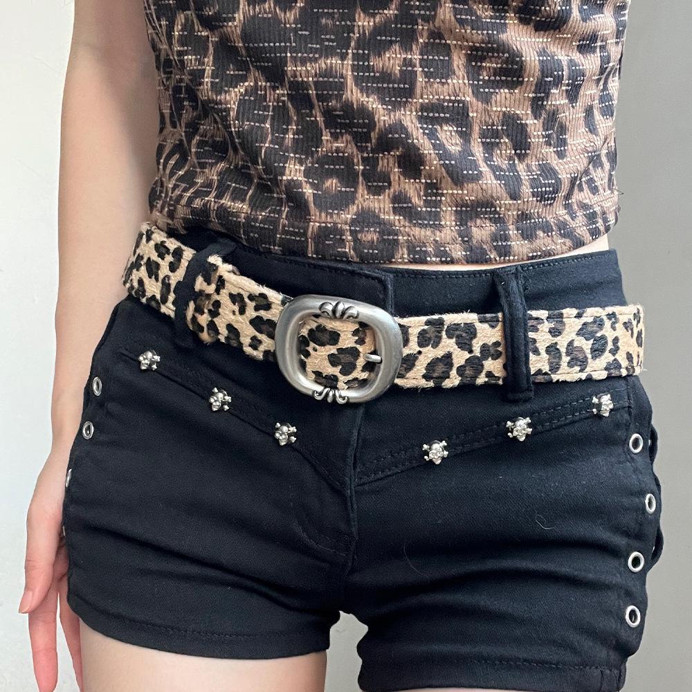 Y2K Punk Leopard Print Leather Belt - Women's Retro Design, Trendy American Hot Girl Style, Versatile Cool Accessory