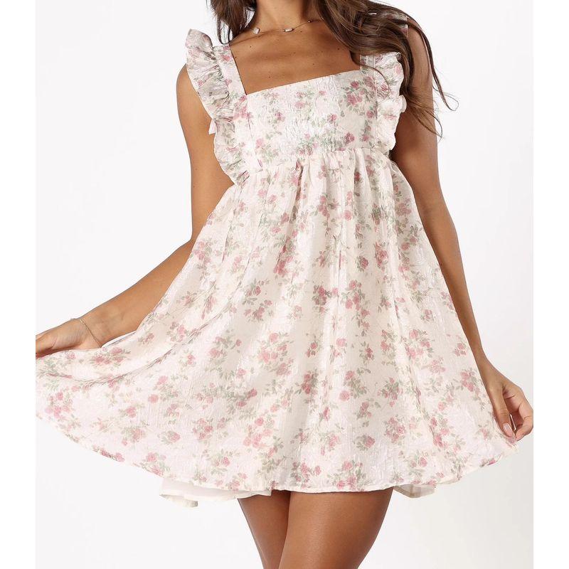 

French Elegance Early Spring 2025 New Holiday Young Adult Exquisite Print Loose Tied Bows Dress Color One Size Fits All