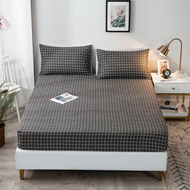Pure Cotton Printed Fitted Sheet Only Non-Slip Protective Cover for Bedroom  (no Pillowcase)