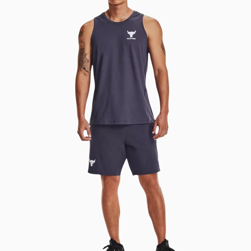 Under Armour Project Rock Turfgear Armorprint Stampa Lettere Girocollo Aderente Canotta Senza Maniche Uomo Gilet Grigio 1373804-558
