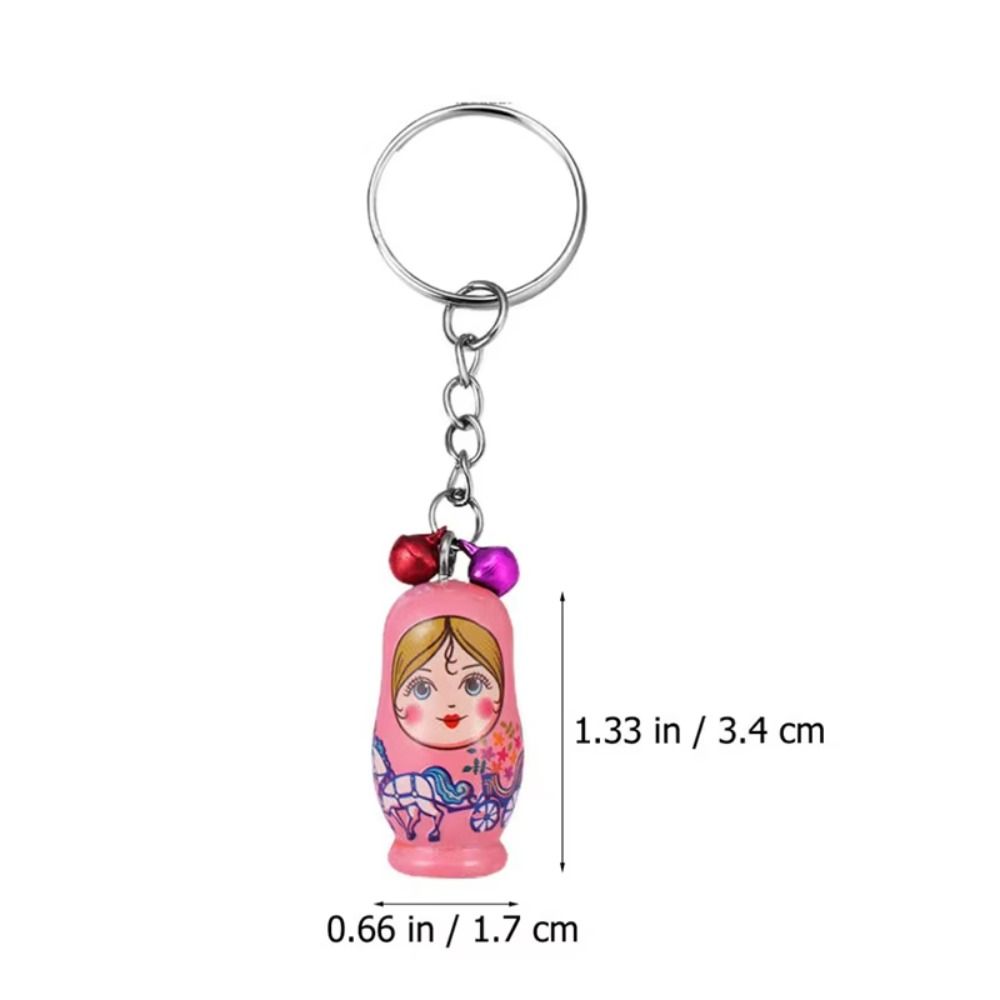 12pcs/set Drip Wood Matryoshka Russian Dolls Key Rings Birthday Kids Gift