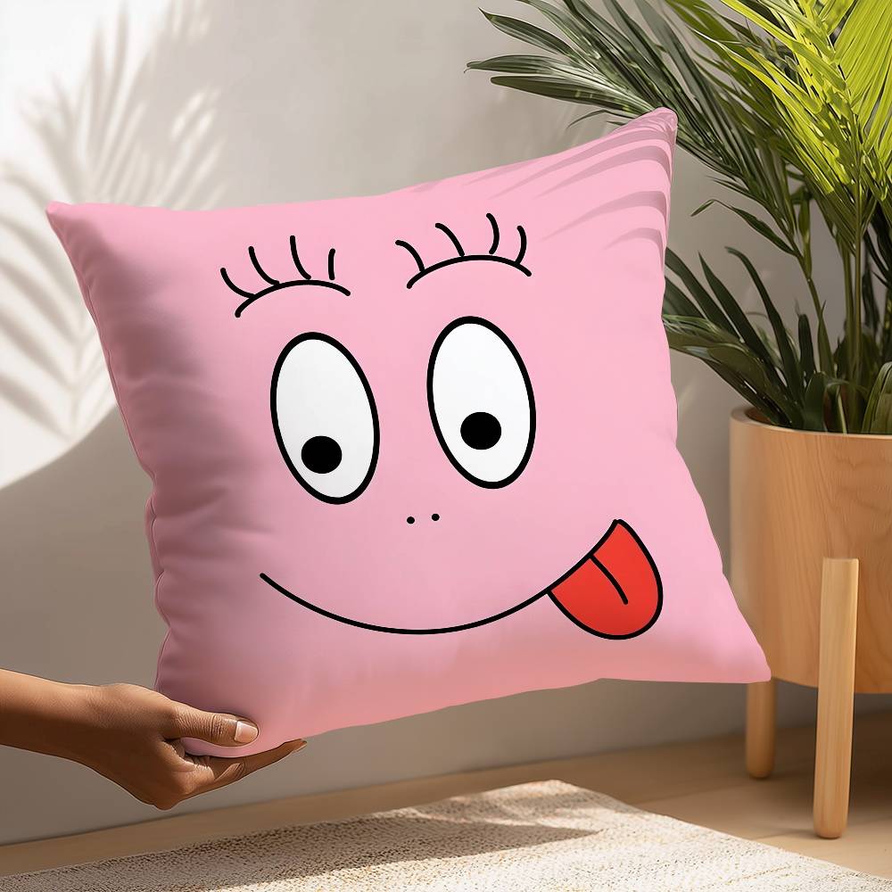 Niedlicher Cartoon B-Barbapapas Kissenbezug Plüschstoff Weicher Kissenbezug Beidseitiger Druck Kissenbezug Haushaltsgeschenke