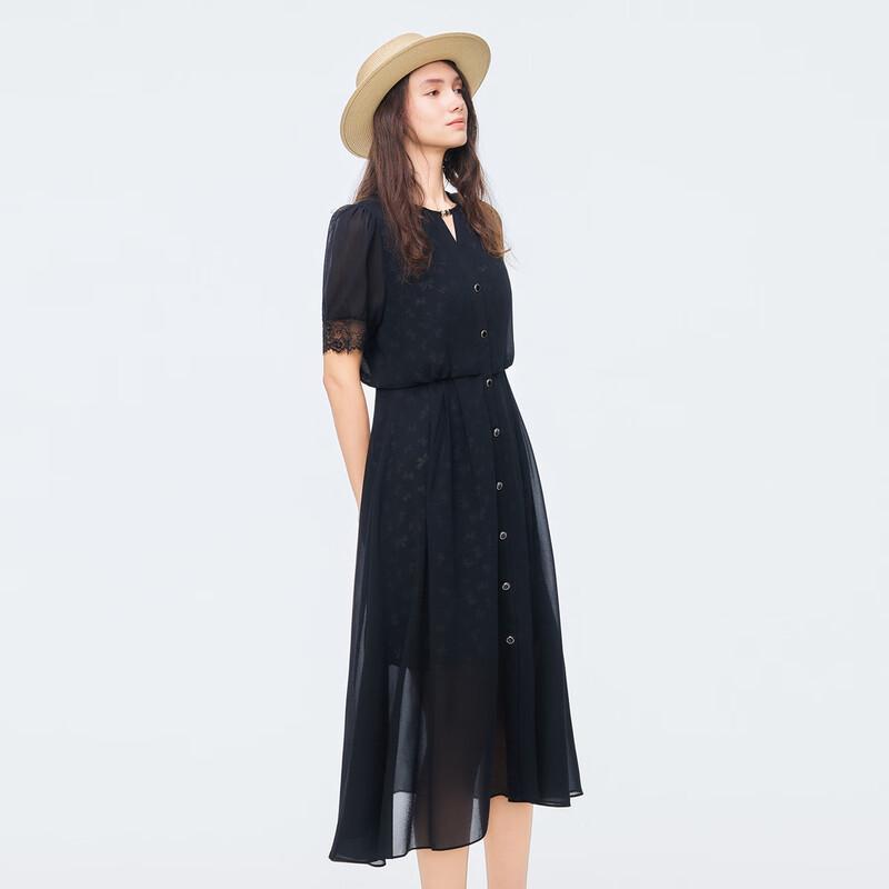 Elegant Chiffon Short Sleeve Mid-length Dress M