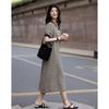 Demana Women's Summer V-Neck Striped Puff Sleeve Knit Dress