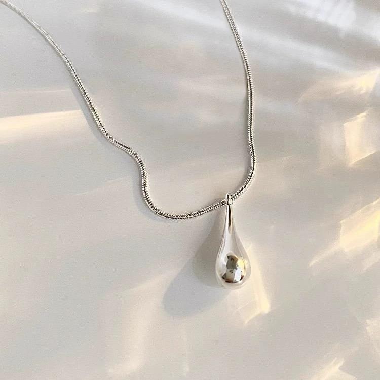 S925 Silver Necklace For Women Waterdrop Shape Fashion Minimalist Pendant Necklace Cute Charm Necklace Birthday Gift
