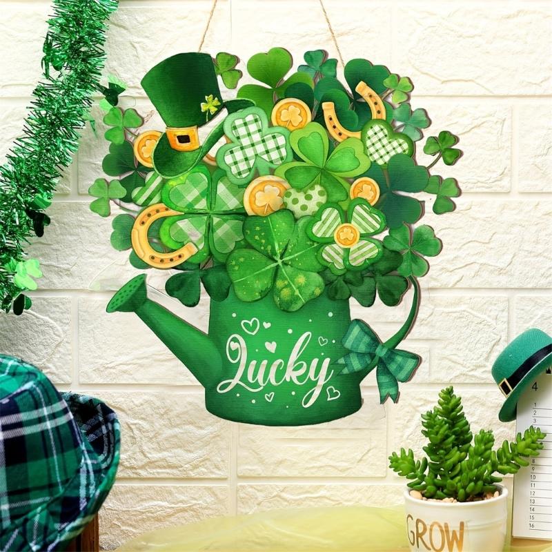 Shamrock Decoration For Patrick's Day Parties With Wooden Frame And Green Leaf Festival Spring Accessory