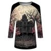 Women's Fashion Casual Round Neck Three-quarter Sleeve Halloween Printed T-shirt Top