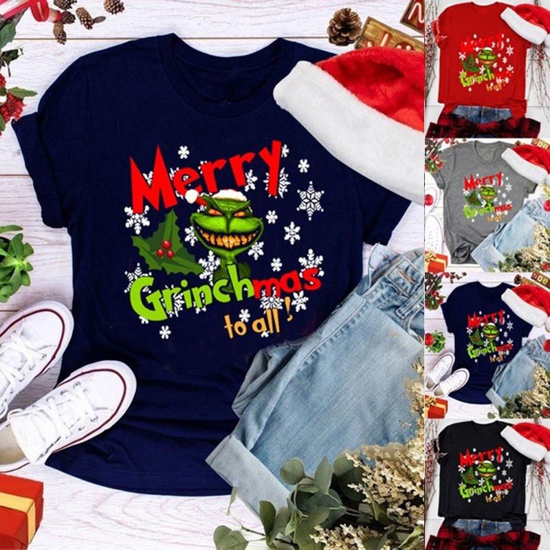 Women Christmas Grinch Short Sleeve T-shirt Tops With Trendy Crew Neck Design