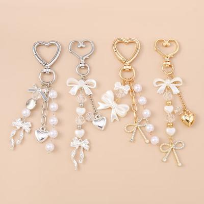 Shell Pearl Heart Keychain Rhinestone Heart Charm Pendant Keyring Jewelry For Girl Women Gift Bag Decoration