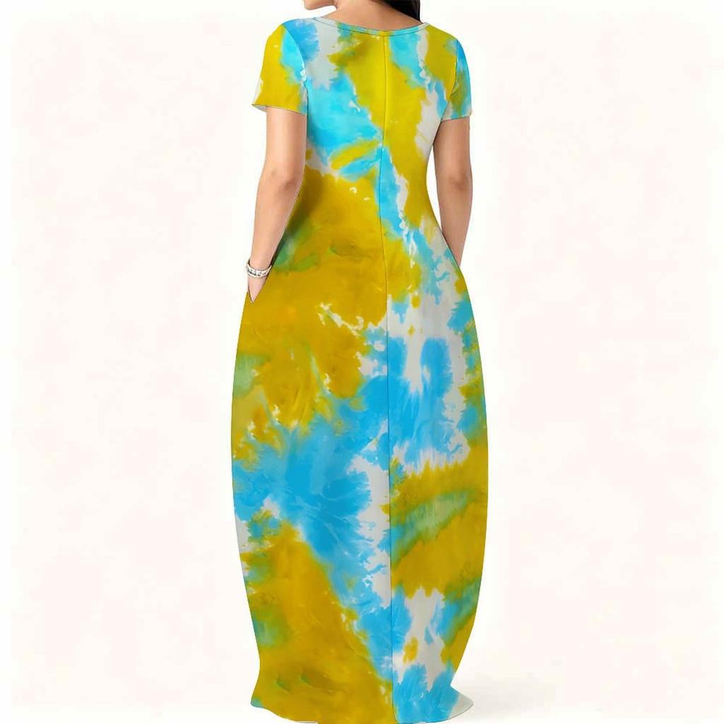 Ladies Curvy Fit Crew Neck Short Sleeve Dress Light Loose Outfit Designed For Summer Daily Hangouts