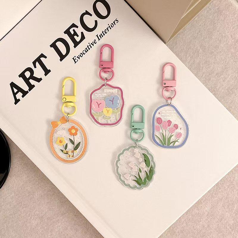 1pcs Tulip Hanging Keychain INS Korean Flower Keychain Spring Tulip Earphone Hanging Student Keychain Pendant