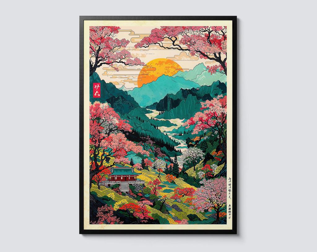 Mount Fuji Sunrise Wave Canvas Print Hokusai Giant Wave Landscape Japanese Wall Art Poster for Modern Living Room Home Decor