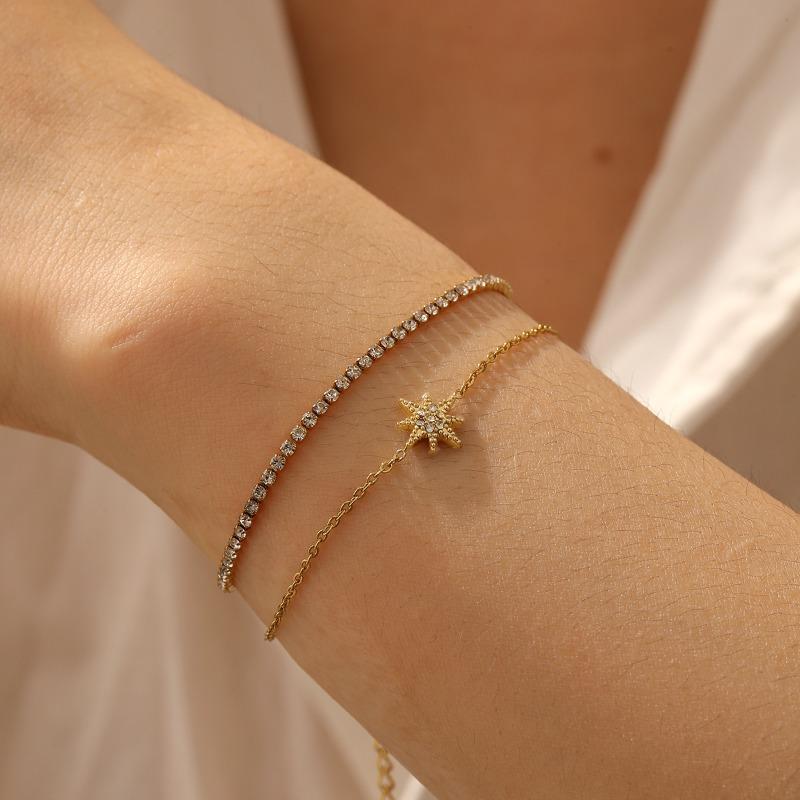 Gold Plated Layered Cubic Zirconia Heart Bracelet Dainty Tennis Chain Jewelry