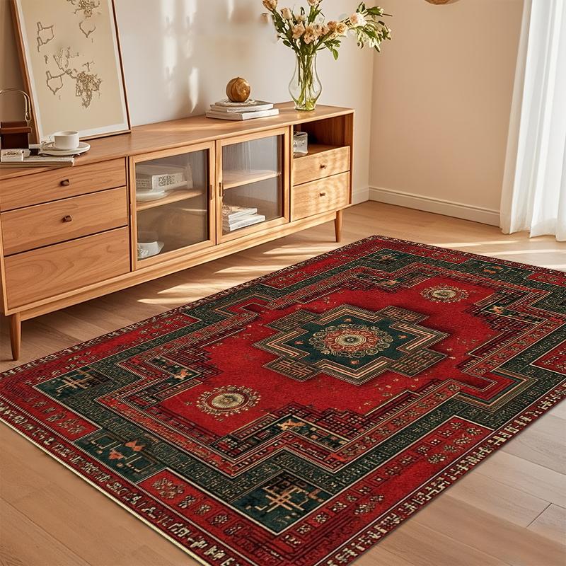 

Red & Green Oriental Living Room Area Rug Non-Slip Washable Rugs & Carpet Home Decor Rugs for Bedroom Gift Washroom Floor Mat 40x60CM