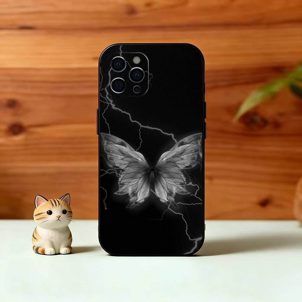 Dark Butterfly Series Phone Case For iPhone 17,16,15,14,13,12,11 Plus,Pro Max,XS,Soft Silicone Black Cover