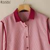 ZANZEA Women Turn Down Collar Loose Casual 3/4 Sleeve Stripe Blouse