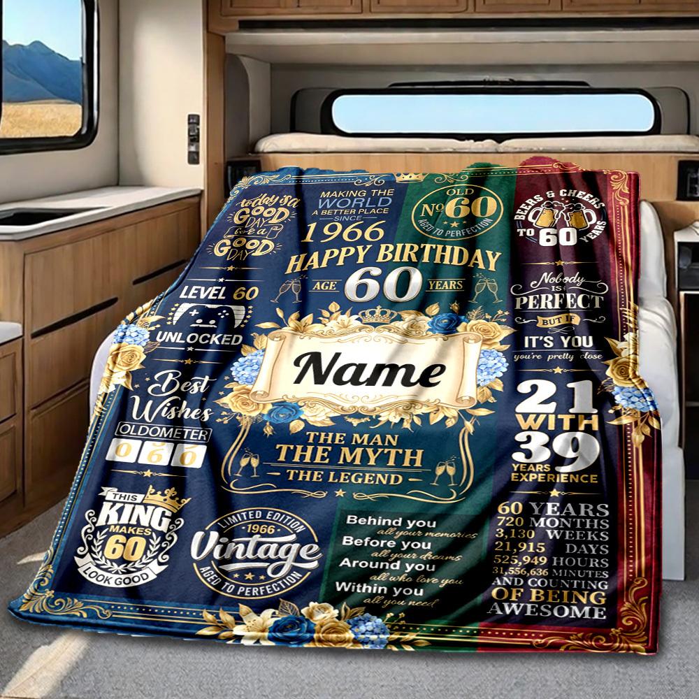 Golden Milestone Celebration Blanket Personalized Name Soft Comfortable Stylish Blanket Car Blanket Perfect For Travel Camping Outdoor Home Suitable