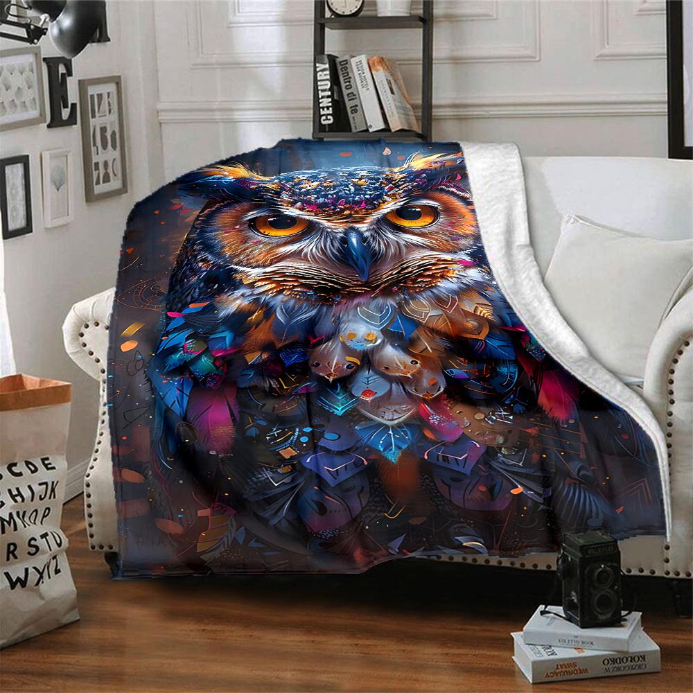 1pc Owl Feather Print Blanket - Lightweight Flannel Fleece with Digital Printing, Soft Warm for Sofa, Travel, Camping, Office yy251018329
