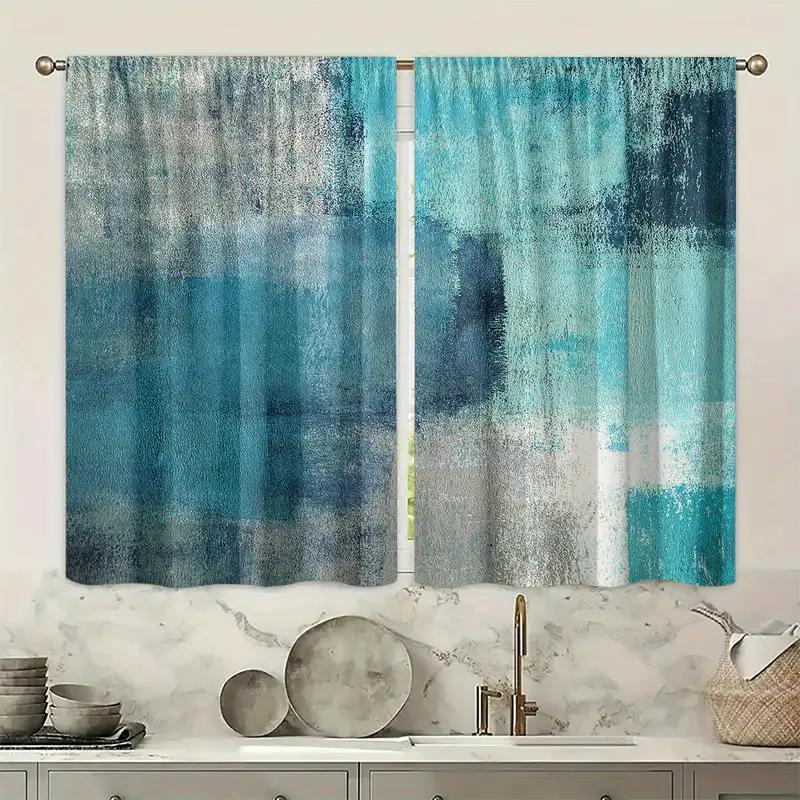 Dye Painted Printed Curtains Pole Bag Bedroom Living Room Home Decoration Set Of 2 Made Polyester Area Decor