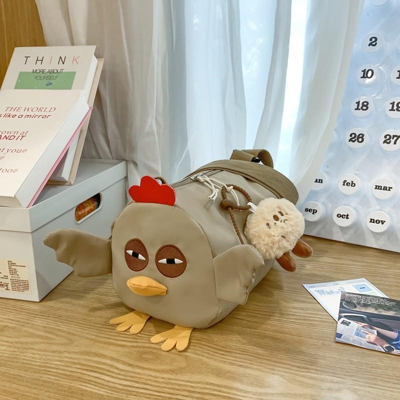 Chicken Cartoon Shaped Crossbody Bag With Plush Pendant For School And Outing