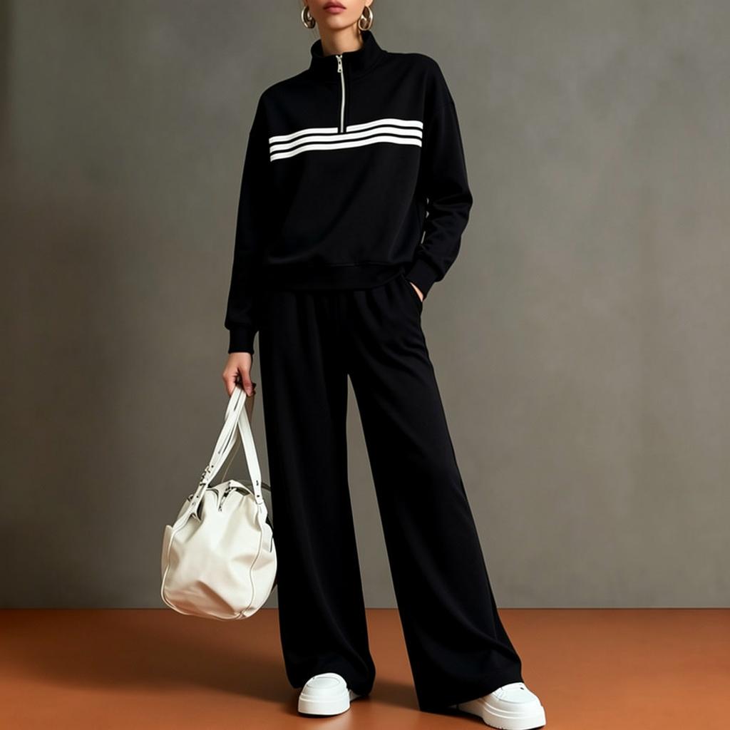 Women's Casual Ruffle Trim Two Piece Outfit with Three-Quarter Sleeve Top and Pants