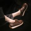 Johnature Genuine Leather Hollow-out Breathable Casual Shoes Lightweight Versatile Lace Up Women's Flat Shoes