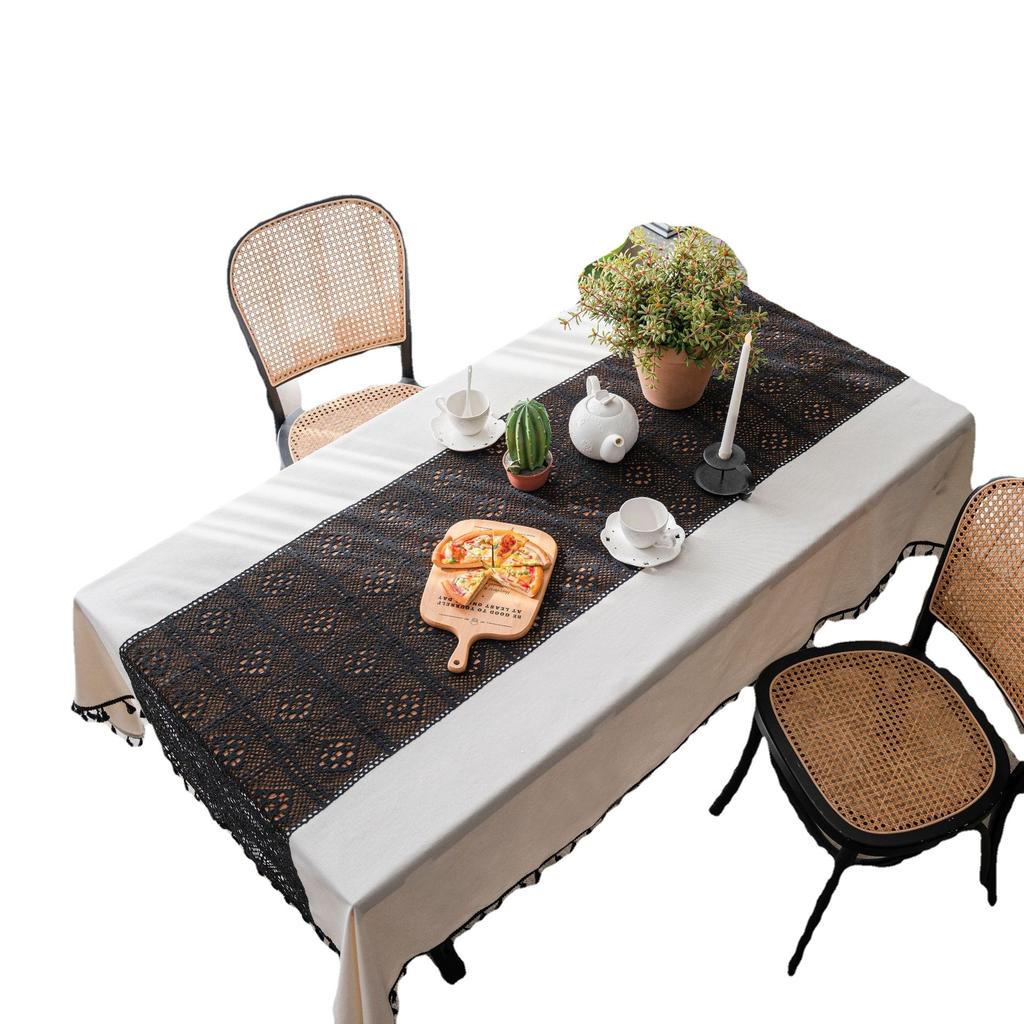 Tablecloth White Plain Color Contrast Hollow Splicing Table Cloth Restaurant Tablecloth
