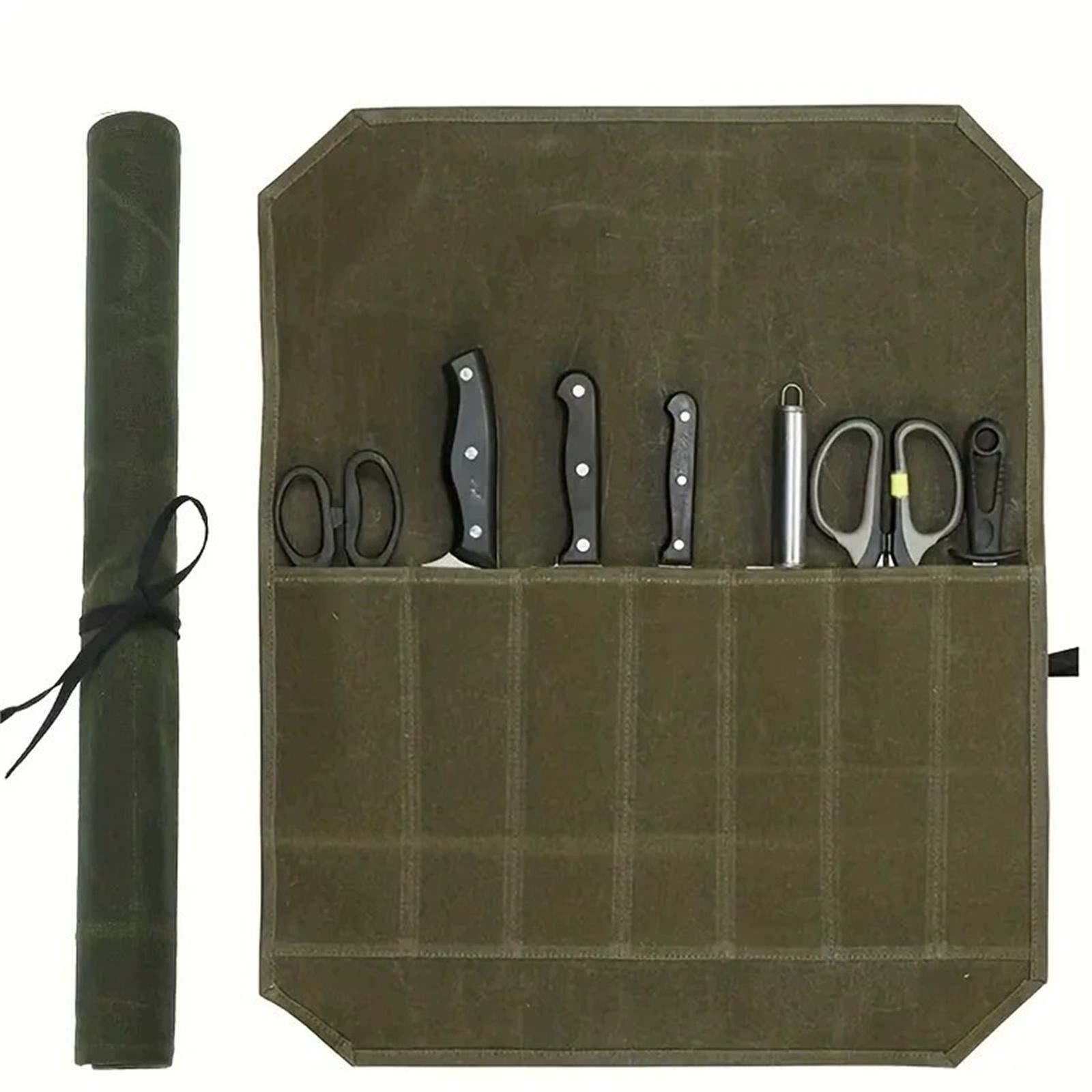

Wet Wax Canvas Knife Storage Bag Chef Knife Holder Kitchen Knife Storage Box Chef Knife Protective Cover Portable Knife Bag One Size
