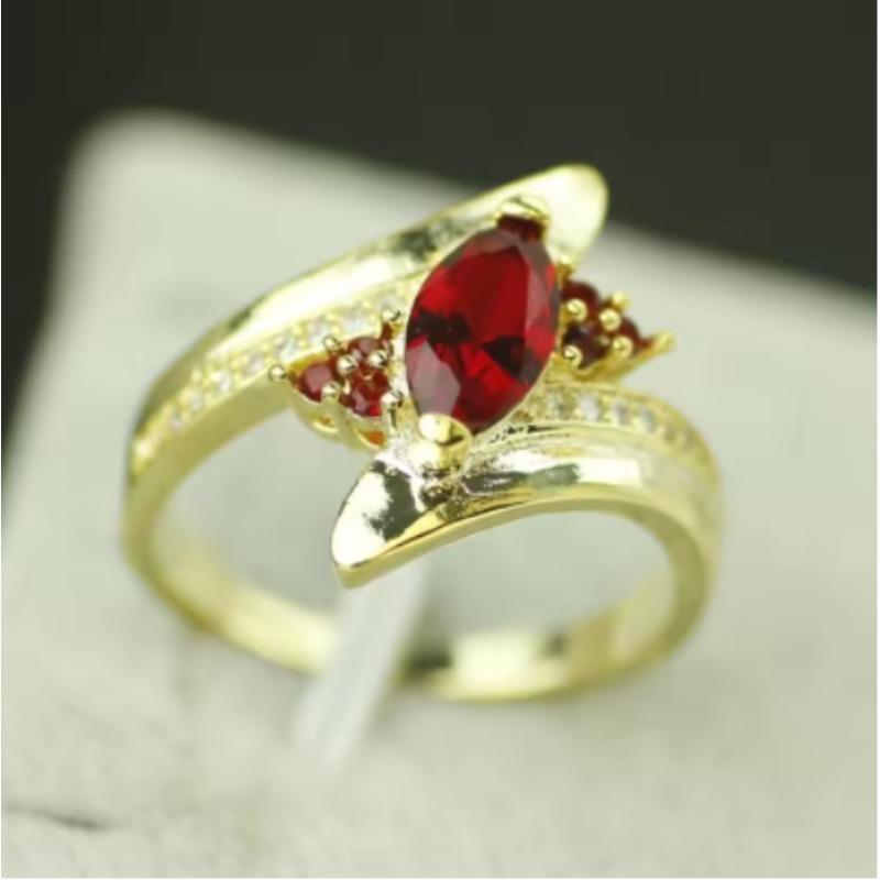 Fashionable Elegant Irregular Ring Paired Red Color Synthetic Zirconia Suitable Women's Daily Wear Banquet Party Jewelry Gifts