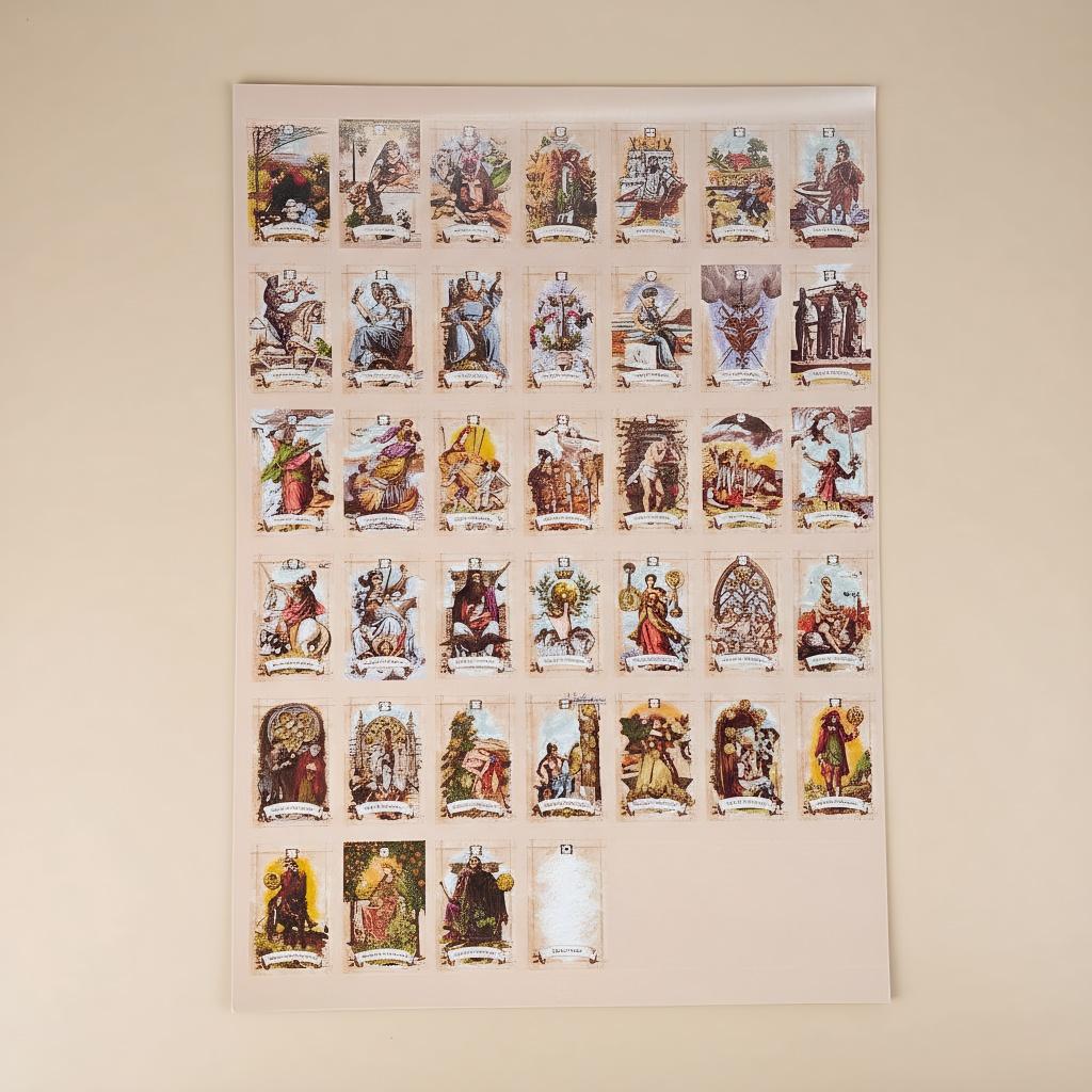The Old Style Tarot Stickers 78 Pcs In Two A4 Sheet, Each 4x6cm Vinyl Adhesive Decals for Laptops, Journals, Magic