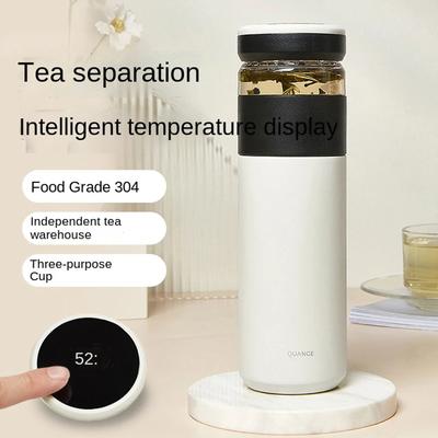 Nou Cană Termos Vacuum cu Temperatură Inteligentă 450ml Portabilă Inox 304 Separare Ceai Cană PP Sticlă Apă Caldă Cană Ceai Sticlă
