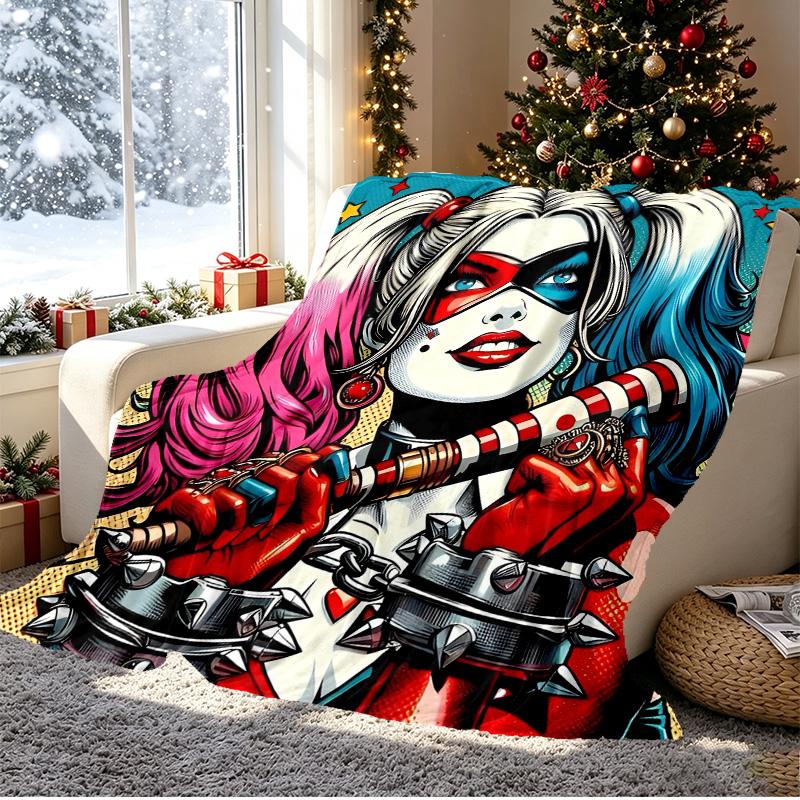 Harley Quinn Joker Pattern Blanket for Home Decoration, Bed, Sofa, Car Travel, Camping, Suitable for All Seasons, Birthday Christmas Gift
