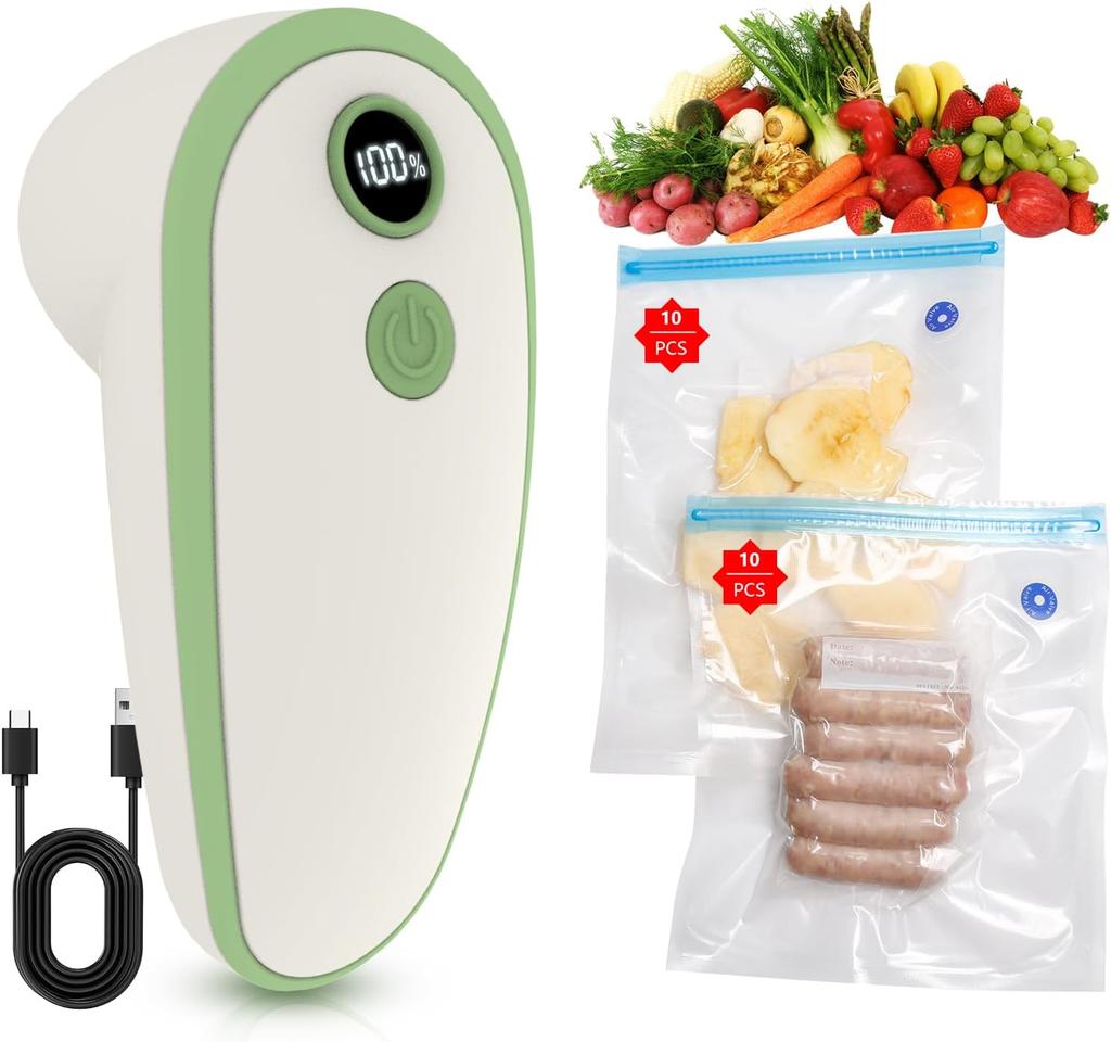 Sealer for Food with 20 Reusable Bags,Portable Rechargeable Powerful Compact Vacuum Sealer Machine for Kitchen &