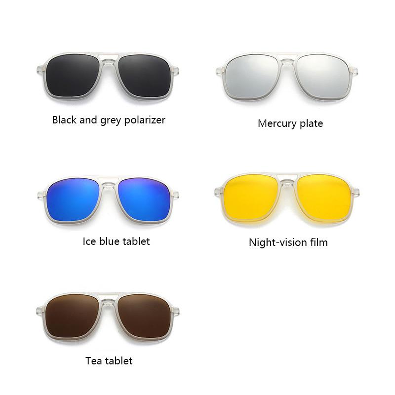 Transparent Frame Magnetic Clip 6 In 1 Sunglasses For Men Women Square Eyeglass Unisex