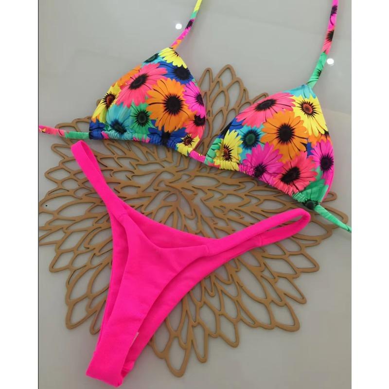 Sexy Leopard Print Patchwork Halter Bikini Set New Swimwear Women's Swimsuit Beachwear Lacing Up Bathing Suit