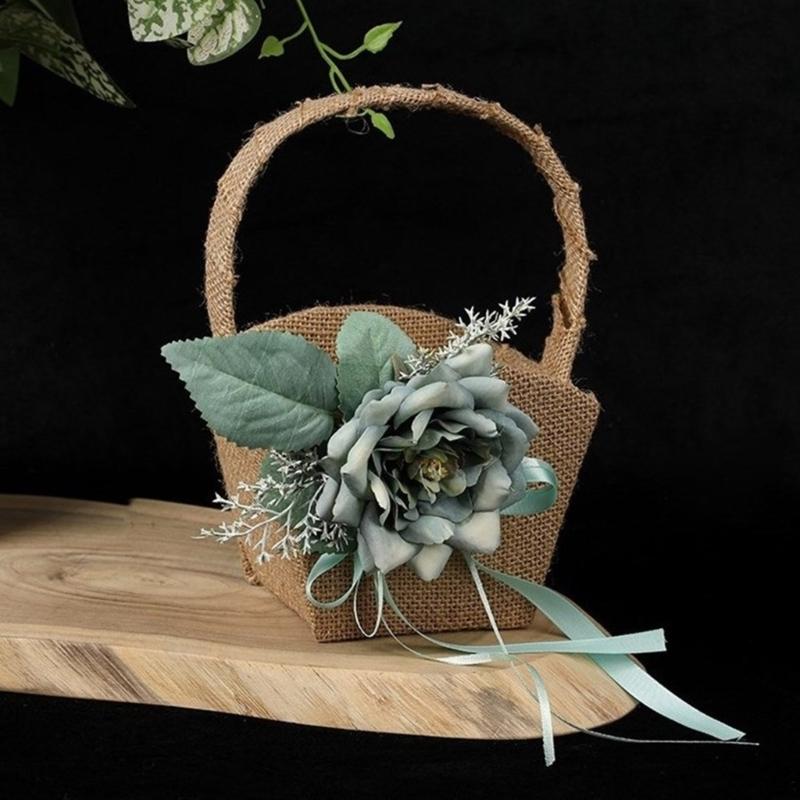 Handlicher Aufbewahrungskorb Leinen Blumenkorb mit Griffen Handgeflochtene Körbe Vielseitige Dekorationen Handgemachtes Geschenk