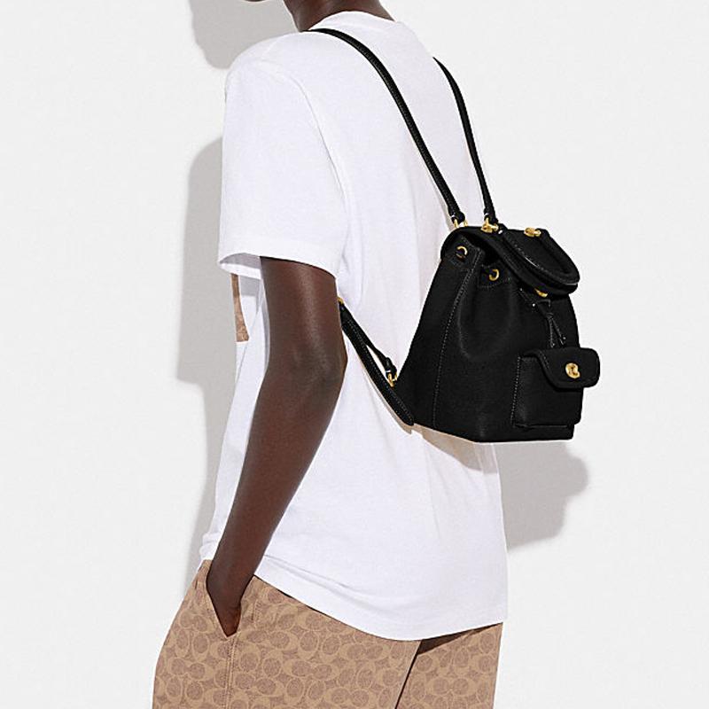 COACH Riya Cow Leather Backpack Medium Women's Black CH789-B4BK