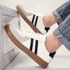 Men'S Beige Black Striped Retro Sneakers Leather Suede Casual Platform Skate Shoes Non-Slip Comfortable Trainers