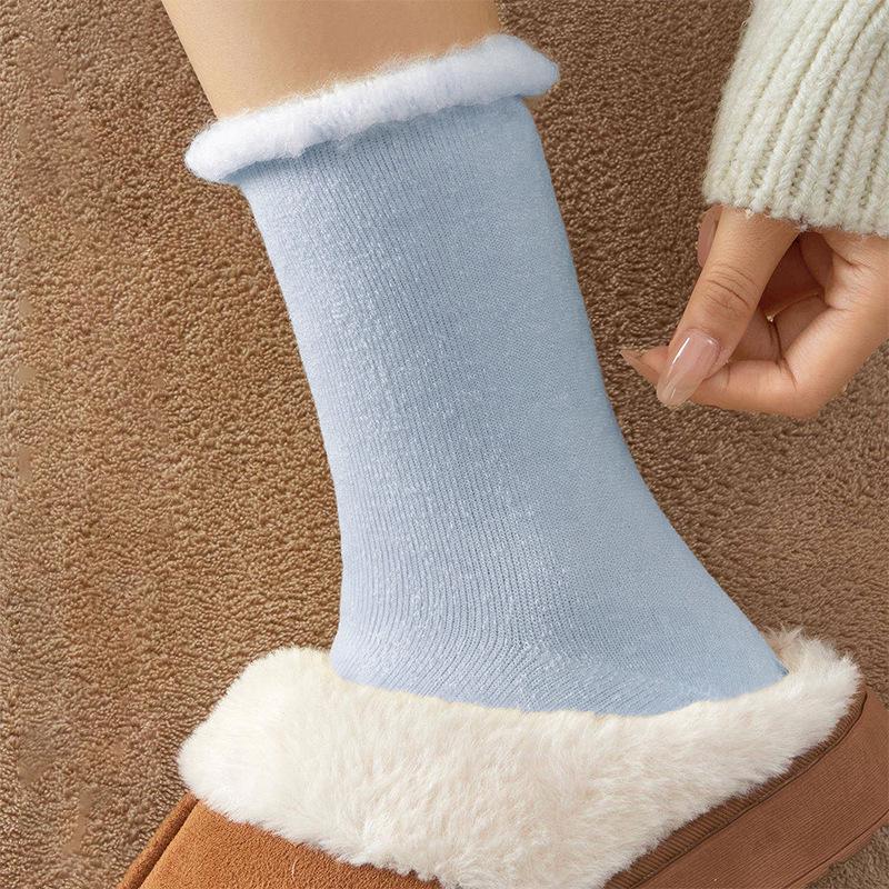 Women's Warm Fleece-Lined Rolled-Edge Winter Socks - Cold-Resistant, Thickened Cashmere Floor and Sleeping Socks.