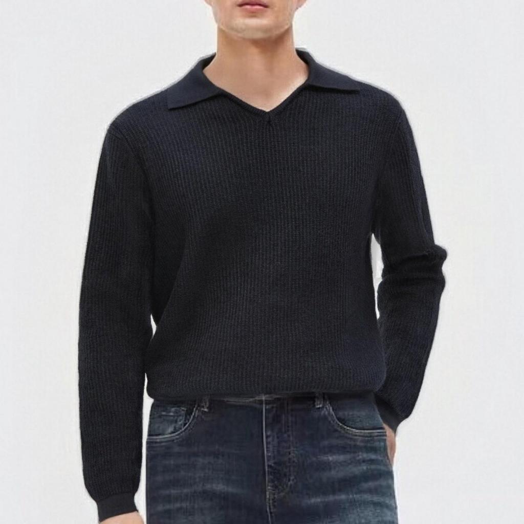 Men's Polo Collar Loose Knitwear Sweater - Autumn/Winter Cozy Long Sleeve Casual Top