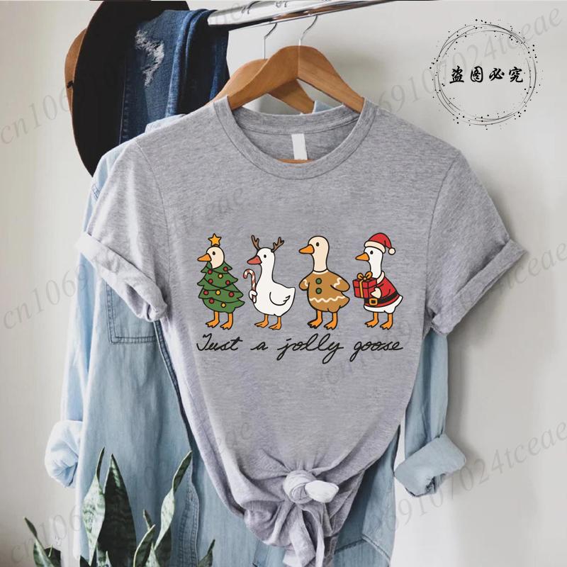 Fashion Funny Just A Goose Duck Xmas Print Tshirt Unisex Short Sleeve Tshirts Christmas Goose Unisex Summer Unisexs Clothing