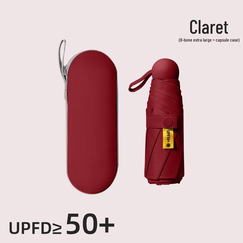Compact Black Capsule Umbrella with UV and Rain Protection - Five-Fold Design