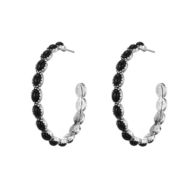 

Fashion Bohemian Western Style Big Statement Round Hoop Earrings For Women Blue Red Black Beads Wrap Boho Beach Vacation Zircon чорний